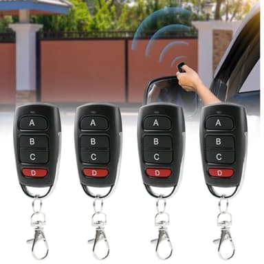 Joynine Telecomando Cancello Universali 4 Pezzi, Telecomando 433 Mhz Universale, Duplicatore di Chiavi per Garage a 4 Pulsanti, Chiave da Garage Adatta per Auto, Porte da Garage, Cancelli