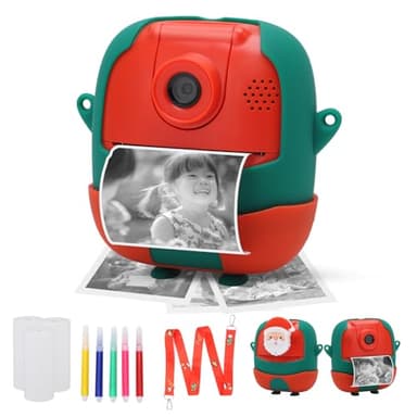 Macchina fotografica di stampa istantanea per i bambini, 24MP & 1080P bambini fotocamera digitale, Natale regalo di compleanno per la ragazza ragazzo età 3-12, stampa foto in bianco e nero (Natale)