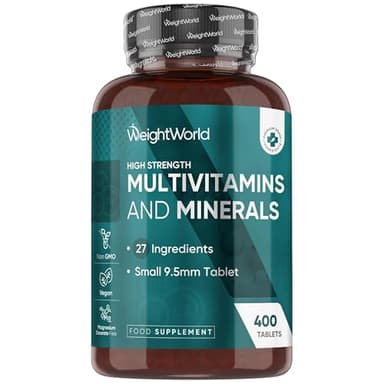 Multivitaminico Completo in 400 Compresse Vegane (+1 Anno), 27 Vitamine e Minerali Essenziali, Multivitaminico Uomo e Donna, Vitamine A, B, C, D, E, K, Ferro, Zinco, Potassio, Senza Magnesio Stearato