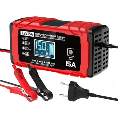 AILRINNI 15A Caricabatteria per Auto - 12V 15A Automatico Caricabatteria da Auto con Display LCD, Caricabatteria Intelligente per Automobili Aggiornato per Batterie AGM/LiFePO4, Moto, Barche