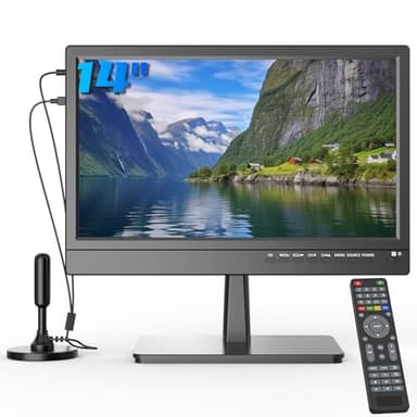 ZOSHING 14" 1080P Screen TV,Televisore piccolo con ricezione Freeview e antenna,interruttori AC/DC-12V,porte di ingresso HDMI USB e VGA per Camper/Monitor/Cucine