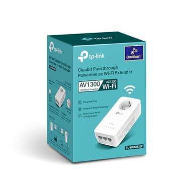 TP-Link TL-WPA8631P Powerline Extender Solo AV1300 + Wi-Fi AC1200 con presa passante Schuko, 3 porta Gigabit, Plug and Play