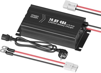 Power Queen Caricabatterie Al Litio da 14,6V 40A per 12V Batterie LiFePO4,Carica rapida della batteria a 12 V,con Modalità di Pre-Carica, LED Display in Tempo Reale e 4 Funzioni di Protezione