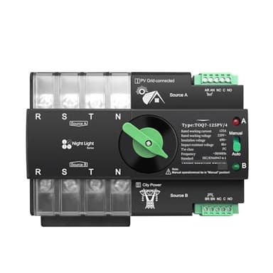 Interruttore automatico di trasferimento elettrico trifase ATS for fotovoltaico 4P 63A 100A 125A 230V a doppia alimentazione, senza interruzioni, 1 pezzo(125A)