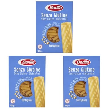 Barilla Pasta Tortiglioni Senza Glutine, Pasta Corta di Mais Bianco, Mais Giallo e Riso Integrale - 400 gr (Confezione da 3)