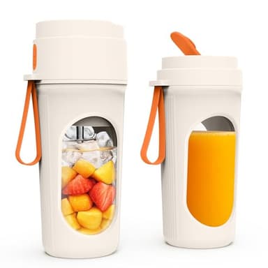 Mexgcom 450 ML Leggero Frullatore Portatile, Con 12 Lame Lame Mini Frullatore Portatile Elettrico, Una Tazza di Doppi Coperchi, Batteria al Litio Ricaricabile Type-C 1500 MAh (Arancia)
