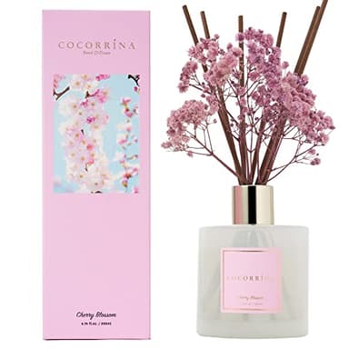 Cocorrína Diffusore Profumo Ambiente - 200ml Diffusore profumato di Fiori di Ciliegio con bastoncini Diffusore di olio essenziale di fragranza per la casa per la decorazione della mensola del bagno
