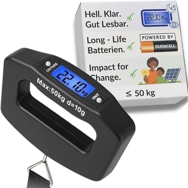Villageboom Bilancia digitale per valigie con pratica cinghia – Bilancia per bagagli fino a 50 kg con grande display e funzione tara – Include 2 batterie AAA a lunga durata – Supporta progetti solari