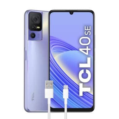 TCL 40SE Smartphone 4G Display 6.75" HD+ 90 Hz, 128 GB, 4 GB RAM, Tripla Camera da 50 Mpx, Android 13, Batteria 5010 mAh Ricarica Rapida, Dual Sim, Purple, con Cavo USB Type-C Aggiuntivo