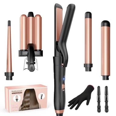 BESTOPE MIX Ferro arricciacapelli con piastra lisciante, ferro arricciacapelli 3 fusti in ceramica antistatica per capelli con temperatura regolabile Riscaldamento rapido rosa oro 5 in 1