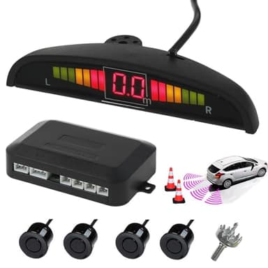 AUTOUTLET kit 4 Sensore di Parcheggio con Display LED per Auto Sensore Radar Suono Acustico Sensori di Parcheggio Posteriore Suono di Allarme Colore Nero