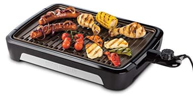 George Foreman Barbecue Elettrico da Tavolo - Smokeless - 80% di fumo in meno - Griglia da tavolo; Lavabile in lavastoviglie, Vassoio per Grasso; Opzione di Conservazione Verticale,25850-56