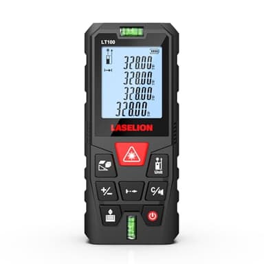 Metro Laser 100M, LASELION Misuratore Laser Professionale con Retroilluminazione LCD e 2 Strumenti a Bolla Orizzontale, Livella Incorporata e Funzione di Silenziamento