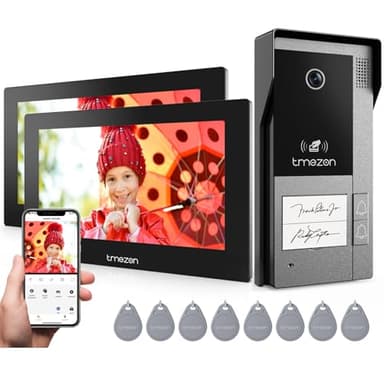 TMEZON Videocitofono Wifi Smart Bifamiliare con due Monitor Touchscreen M790,1080P Citofono Esterno con Telecamera,APP/Carta RFID Unlock, per 2 famiglia