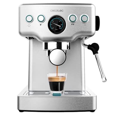 Cecotec Macchina da Caffè Express Barista Power Espresso 20 Barista Mini 1465 W, 20 bar, Manometro e ThermoblocK, Vaporizzatore Orientabile e Braccio con Doppia Uscita, 1,8 L di Capacità