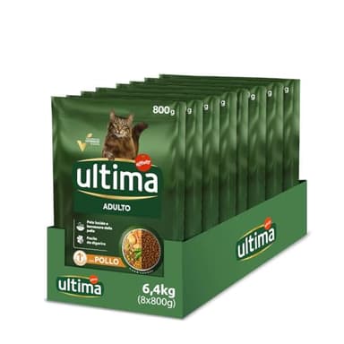 Ultima Adult Pollo - Crocchette per gatti - Confezione da 8 x 800g - Totale 6,4kg