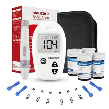 Sinocare Glucometro Misuratore Glicemia nel Sangue, Kit Test Rapido di Zucchero nel Sangue con 100 Strisce Glicemia Reattive per Glucosio - mg/dL (Safe Accu)