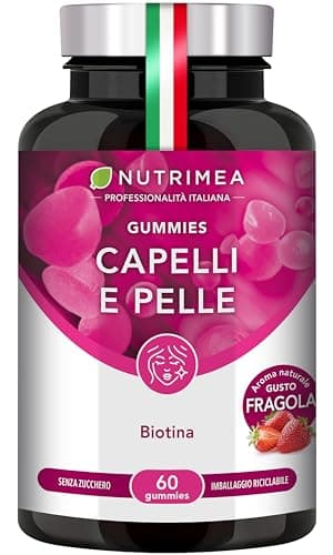 Gummies Capelli e Pelle | Biotina, Zinco e Selenio | Integratore Senza Zucchero | 60 Gummies Vegane | Gusto Fragola