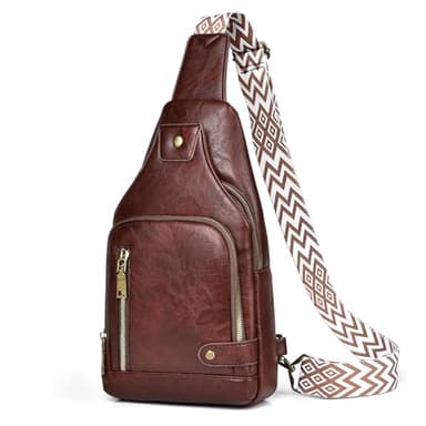 A-QMZL Borsello Uomo Tracolla Zaino Monospalla Donna Pu Pelle Borsa a Tracolla Uomo Piccolo Impermeabile Morbida Multitasche Spalla Petto Sling Bag Vintage casual Crossbody Bag (Marrone scuro)