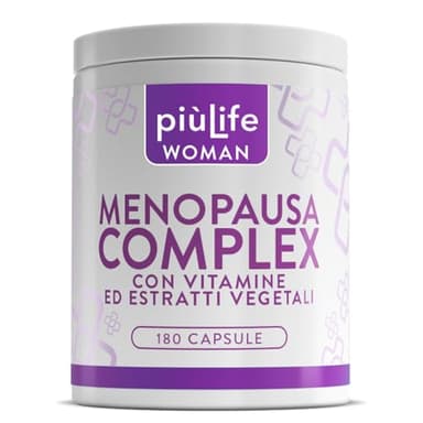 Integratore Menopausa Completo 180 Capsule PiùLife, 3 Al Giorno, Vampate, Stanchezza Fisica Mentale, Relax, Gonfiore Addominale, Con Dioscorea Villosa, Salvia Menopausa, Passiflora, Trifoglio Rosso