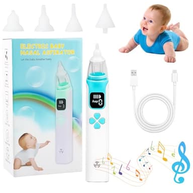 Aspiratore Nasale Neonato, ZoneYan Aspiratore Nasale Elettrico, Detergente per Naso con 4 Punte Morbide di Ricambio, Ricaricabile Tramite USB, con 3 Livelli di Aspirazione,Luce Soffusa e Musica(Blu)