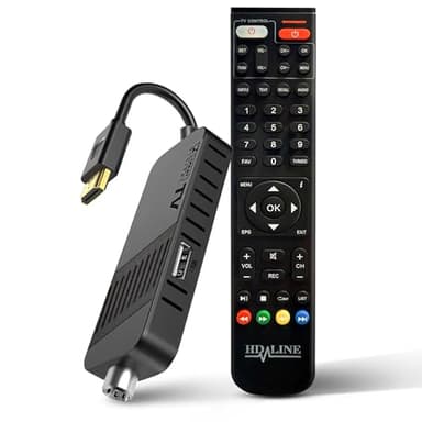 Hd-line Decoder Digitale Terrestre DVB-T2 2024, Full HD 1080P Decoder, Telecomando Bluetooth, Nascosto dietro la TV, display digitale, H265 HEVC Main 10 Bit, Telecomando 2in1 HDMI/AV, USB, TV Stick
