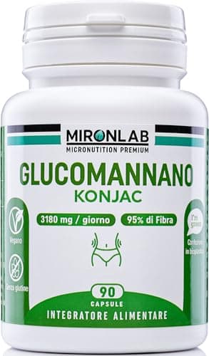 GLUCOMANNANO Forte : 3021mg - Saziante naturale - Alta concentrazione : 95% di fibre - 90 capsule vegane - Migliora la digestione – Senza glutine o allergeni – Mironlab