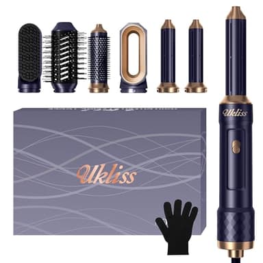 6 in 1 Airstyler & Spazzola Asciugacapelli con Airflow Asciugacapelli Automatico, Thermal Brush, Spazzola Lisciante, Spazzola ad Aria Calda, Spazzola Phon, Set di Regali per Donne (Blu)