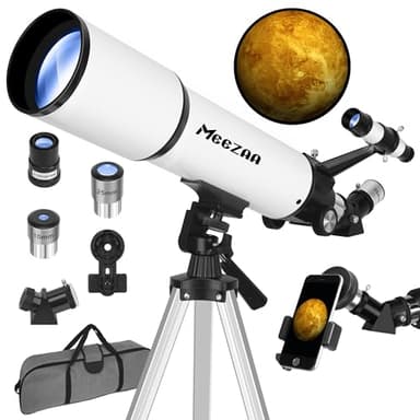 MEEZAA Telescopio, Telescopio Astronomico Professionale Adulti, 80/600mm (24X-180X) Telescopi Rifrattori per Bambini e Principianti, Portatile da Viaggio con Treppiede, Adattatore Telefonico e Borsa