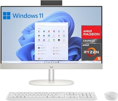 HP All-in-One 24-cr0007ss - Computer desktop da 23,8" FHD (AMD Ryzen 5 7520U, 16 GB RAM, 512 GB SSD, AMD Radeon Graphics, Windows 11 Home) Bianco - Tastiera QWERTY spagnola