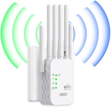 Ripetitore WiFi, potente amplificatore di segnale ripetitore wifi con 6 antenne, 2 porte LAN/modalità router/AP. Copertura fino a 1200 metri quadrati, adatto sia per la casa che