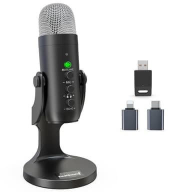 ZealSound Microfono wireless,microfono USB per *Phone/PC/iPad/Android Phone-microfoni da tavolo a condensatore senza fili con monitoraggio dell'eco muto, Bluetooth 2,4 GHz per Podcast/ASMR/Video