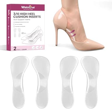 Welnove Arch Support Gel Solette Scarpe da donna - 2 paia di cuscinetti morbidi invisibili 3/4 per alleviare il dolore, inserti per sandali con tacco alto, piedi piatti, fascite plantare