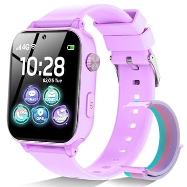 4G Smartwatch Bambini - Orologio Telefono per Ragazzi e Ragazze con GPS WiFi Videochiamata SOS Chat VocaleGiochi Contapassi Modo Classe, Kids Smart Watch Intelligente per Bimbi 4-12 Anni Regalo, Viola