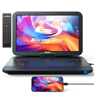 GOnavidio Lettore Blu Ray portatile da 15,6" con schermo da 13,3" 1080p, batteria ricaricabile, supporto ingresso HDMI e uscita HDMI, schermo di sincronizzazione, uscita e ingresso AV, Dolby Audio