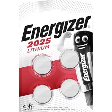 Energizer Lithium - Batteria CR2025 (pacco da 4) - Batterie a Bottone - Pila per chiavi auto, orologi fitness - 10 anni di conservazione