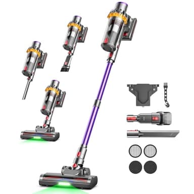 Fitnynxos Aspirapolvere Senza Fili, Aggiornato 580W 45KPA 70Mins Scopa Elettrica Senza Fili con Supporto di Ricarica a Parete, Display LED, Design Leggero, per Peli di Animali/Moquette/Pavimenti Duri