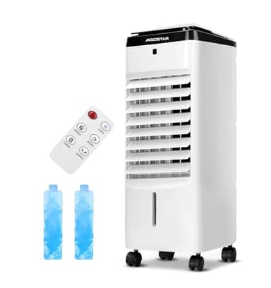 Aigostar Olaf - Raffrescatore Evaporativo Portatile con Telecomando‌, 3 velocità, 3 modalità‌, Doppio riempimento‌, Timer 12H, Serbatoio 3.5L, 4 ruote multidirezionali‌ per spostamento facile
