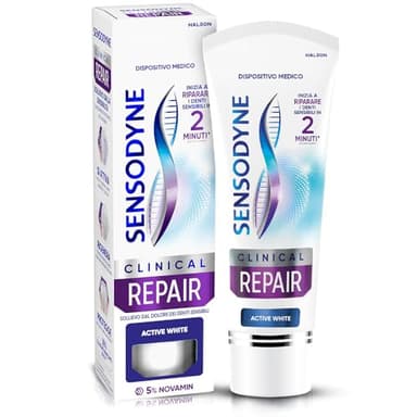 Sensodyne Clinical Repair Active White, Dentifricio per Denti Sensibili, inizia a riparare i Denti Sensibili in 2 minuti*, Effetto Sbiancante, 75ml