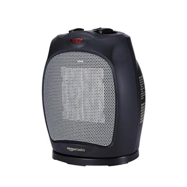 Amazon Basics Termoventilatore oscillante in ceramica da 1800 Watt con termostato regolabile - Nero