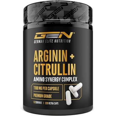 L-arginina + L-citrullina - 320 capsule - 1100 mg per capsula - Ultra Caps ad alto dosaggio con arginina base e citrullina nel rapporto 1:1 - Combinazione di aminoacidi di alta qualità