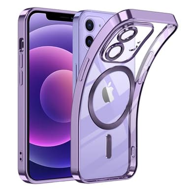 TUUTPU Cover Magnetica per iPhone 12, Custodia Comaptibile con Magsafe Trasparente Antiurto Protezione Copertura della fotocamera Non ingiallente Sottile Silicone Telefono Clear Case, Viola
