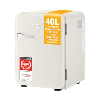 TZS First Austria - Mini Frigorifero Retrò 40L silenzioso - Piccolo Minifrigo design vintage con luce interna e 2 scomparti porta - Minibar per campeggio, ufficio, camera da letto e hotel - Crema