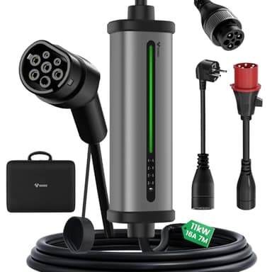 GONEO Mobile Wallbox 11 kW [Trifase 7M | 8-16A Potenza di Ricarica Regolabile 2-8H Timer ] Colonnina Ricarica Auto Elettrica con Spina CEE e Spina Schuko Compatibile con Model Y/3 e Altri EV/PHEV