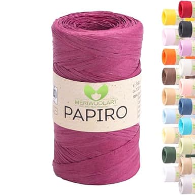 MeriWoolArt Filato Rafia per Uncinetto - Papiro Carta 100g (130m) - Ideale Macramè, Cappelli, Borse, Progetti Fai-da-te Casa - Ecologico