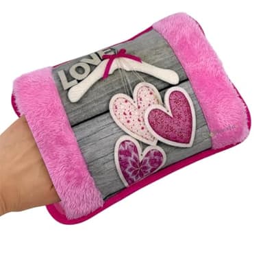 Borsa Acqua Calda Elettrica Scalda mani piedi Ricaricabile Scaldino peluche con tasca morbido vari colori (Rosa - Cuori)