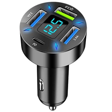 4-Porte Caricabatteria Auto USB C, 50W QC3.0 & PD Caricabatterie Veloce Accendisigari USB C Adattatore con Voltmetro LED, Compatibile con iPhone, Android, Samsung, Tablet e Tutti gli Smartphone