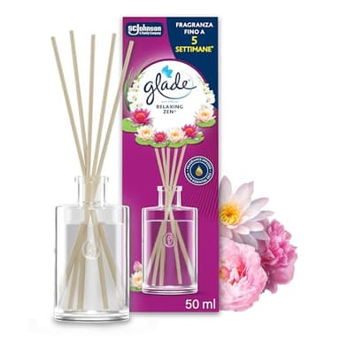 Glade Diffusore a Bastoncini, Profumatore per Ambienti con Oli Essenziali, Fragranza Relaxing Zen, Confezione da 1 diffusore da 50ml