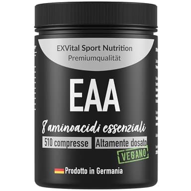 EXVital® EAA Aminoacidi Essenziali con 1036 mg per compressa - 510 compresse, Tutti gli 8 aminoacidi essenziali EAA - Multi Amino altamente dosati - Vegano - Prodotto in Germania- Senza additivi