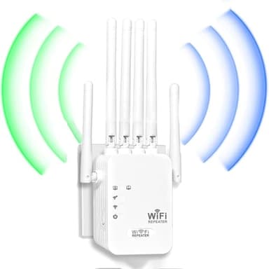 Ripetitore WiFi Potente con 6 Antenne Esterne, Amplificatore Segnale WiFi, Copertura 300 m², 2 Porta LAN, Compatibile con Tutti i Router per Casa